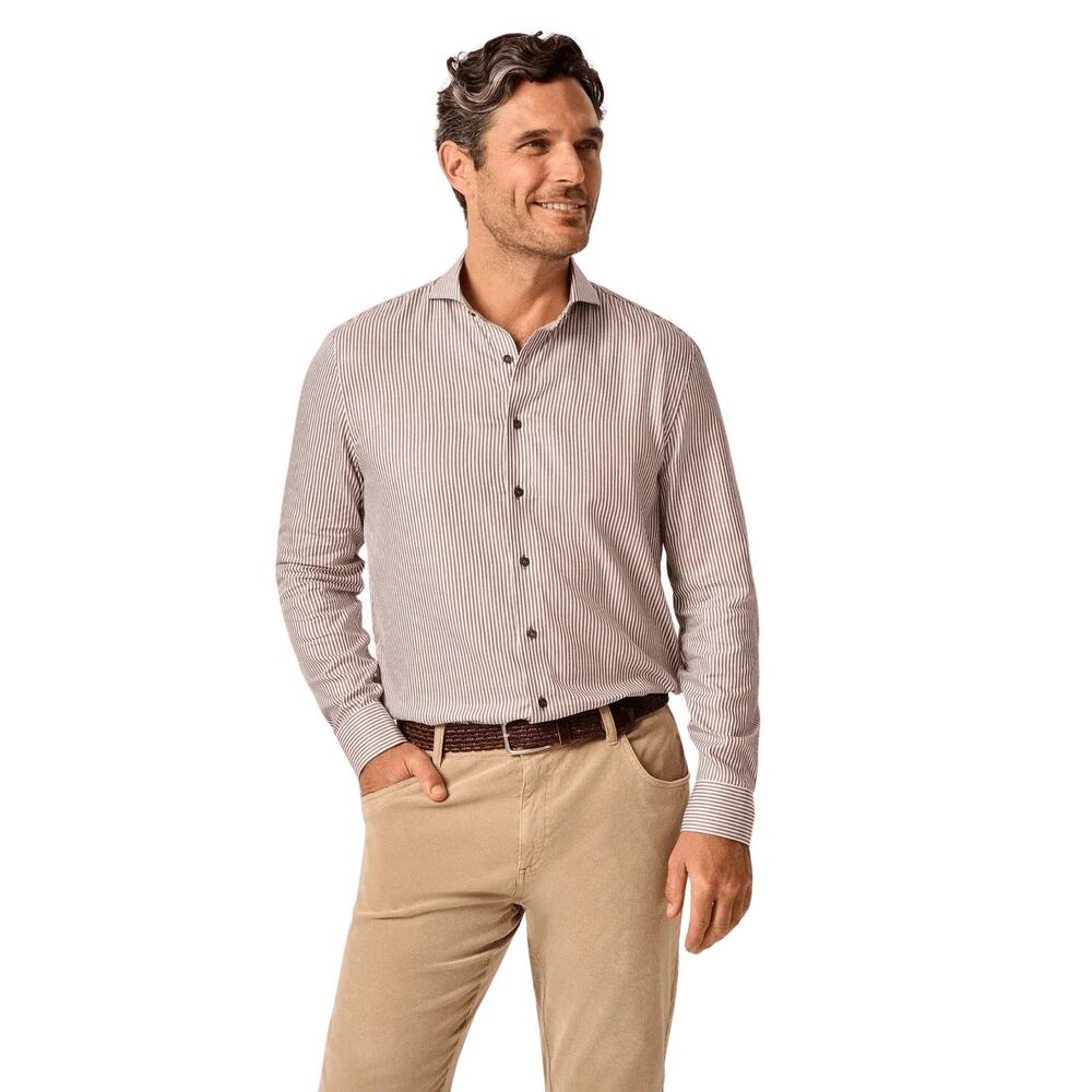 Johnnie-O Top Shelf Button Down Shirt Judes Striped Coffee Size S Preppy NWT